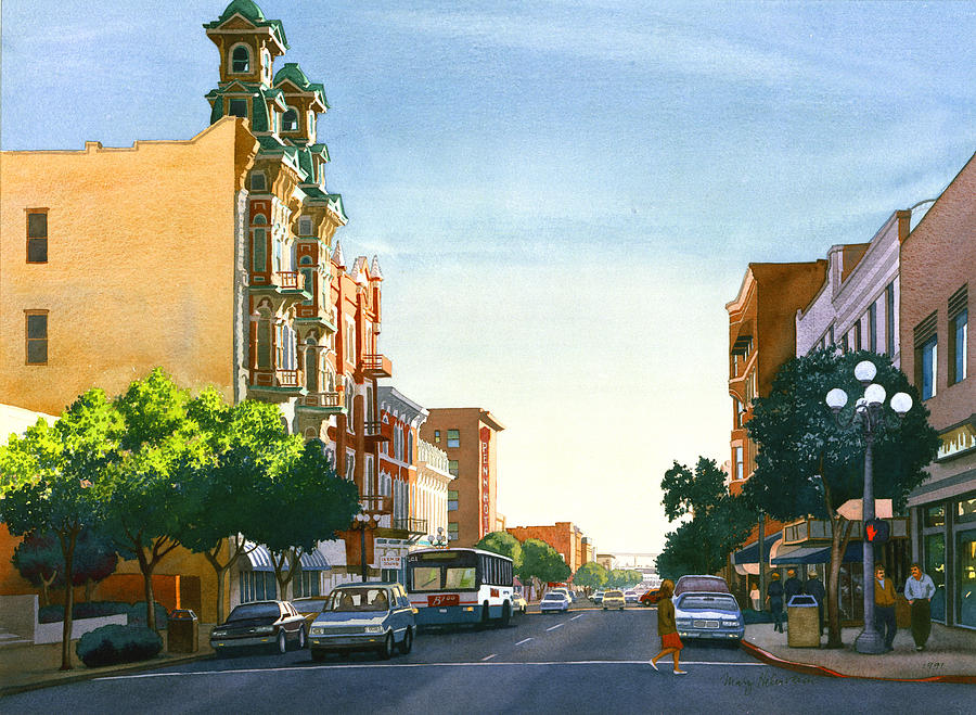 Gaslamp Quarter San Diego Painting by Mary Helmreich
