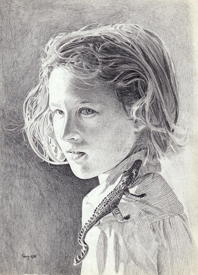 Girl with Toy Alligator #1 Drawing by Robert Tracy