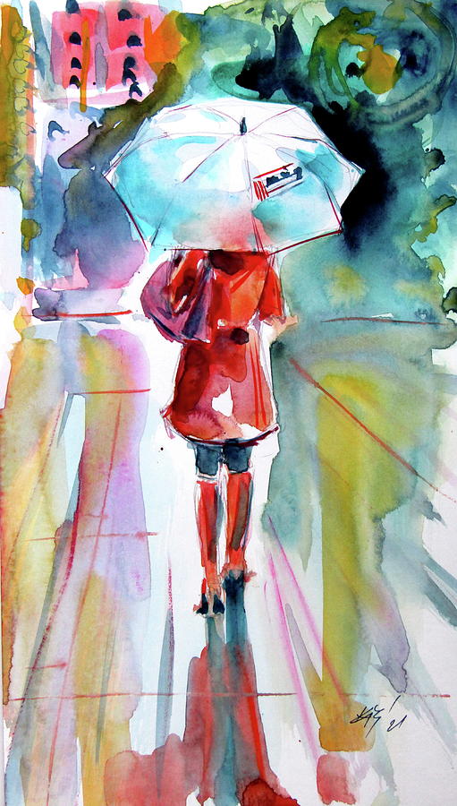 Girl with umbrella #4 Painting by Kovacs Anna Brigitta