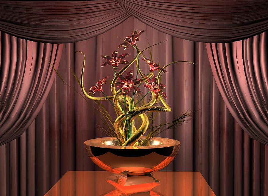 Gold twist red flower Digital Art by Louis Ferreira