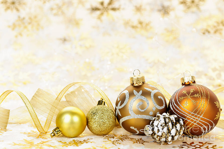 Golden Christmas ornaments  #2 Photograph by Elena Elisseeva