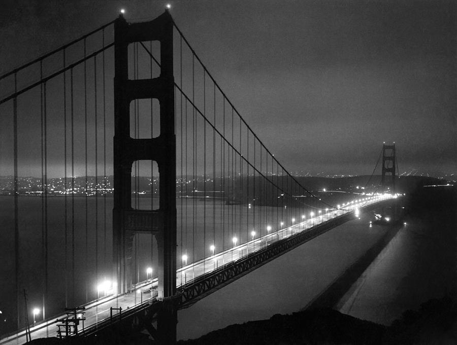 Golden Gate Bridge At Night #2 Photograph by Underwood Archives