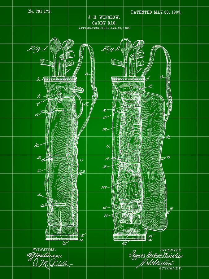 Golf Digital Art - Golf Bag Patent 1905 - Green by Stephen Younts