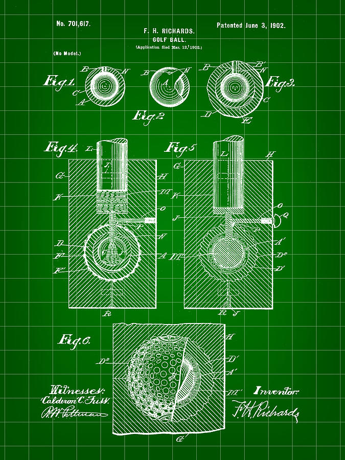 Golf Digital Art - Golf Ball Patent 1902 - Green by Stephen Younts