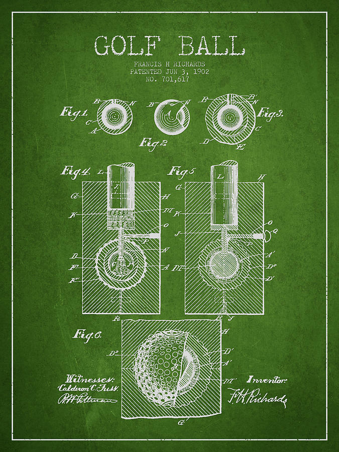 Golf Ball Patent Drawing From 1902 Digital Art