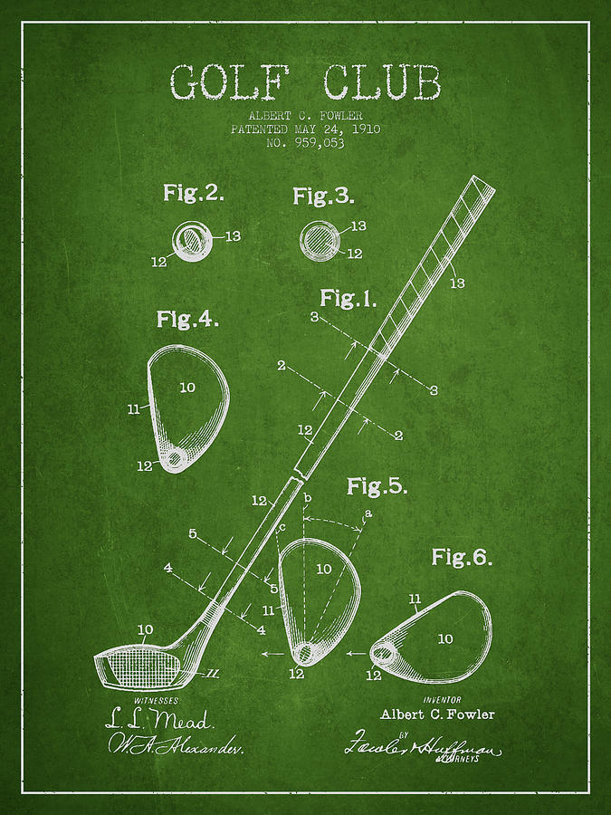 Golf Digital Art - Golf Club Patent Drawing From 1910 #3 by Aged Pixel