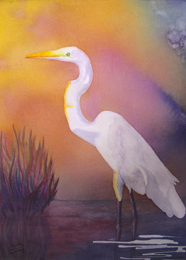 Great Egret Painting by Nancy Jolley