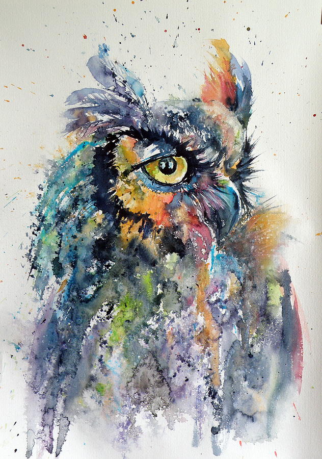 Great horned owl #3 Painting by Kovacs Anna Brigitta