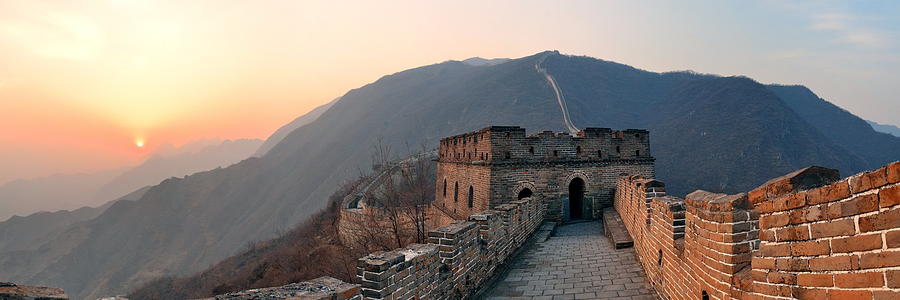 Great Wall sunset panorama #2 Photograph by Songquan Deng