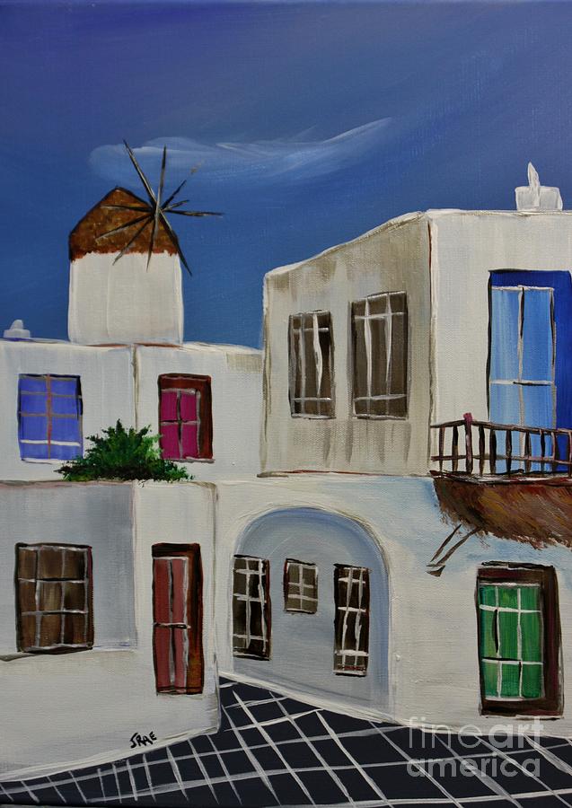 Greek Village Painting by Janice Pariza