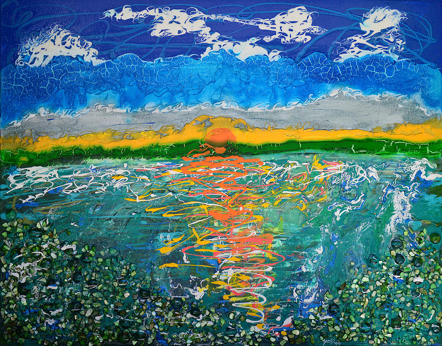Nature Mixed Media - Green Lake Sunrise by Donna Blackhall