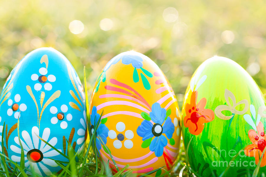 Handmade Easter eggs on grass #2 Photograph by Michal Bednarek