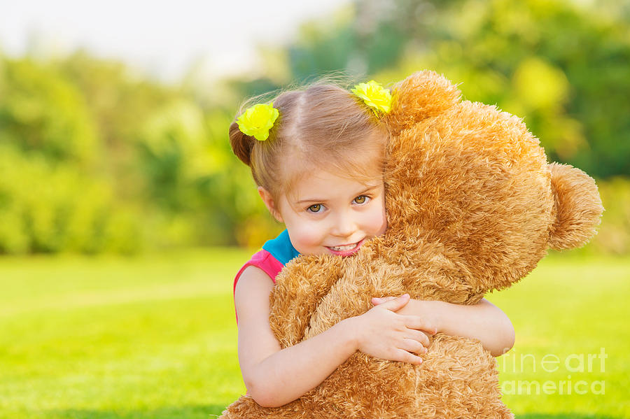 Happy girl with soft toy Photograph by Anna Om - Fine Art America