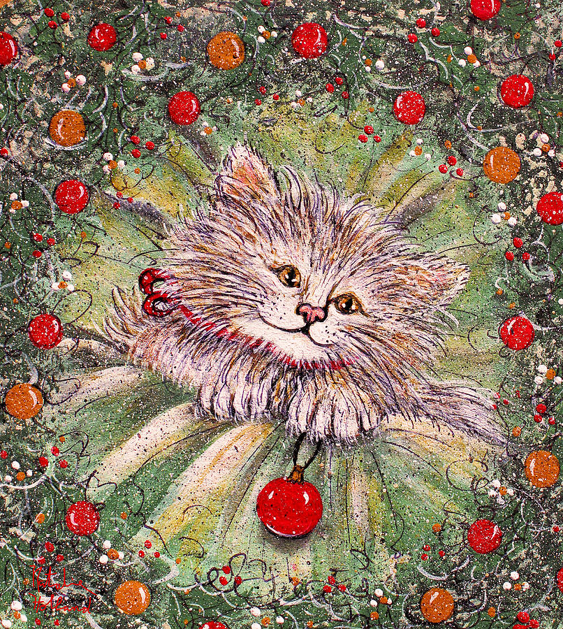 Cat Painting - Happy Holidays by Natalie Holland