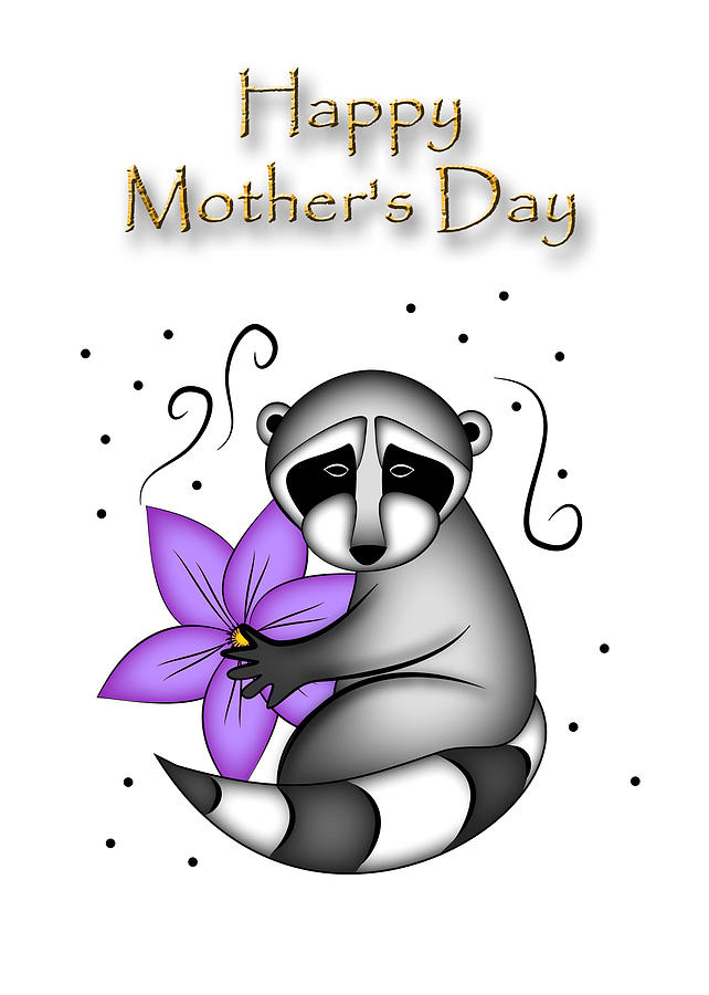 Mothers Day Digital Art - Happy Mothers Day Raccoon #2 by Jeanette K