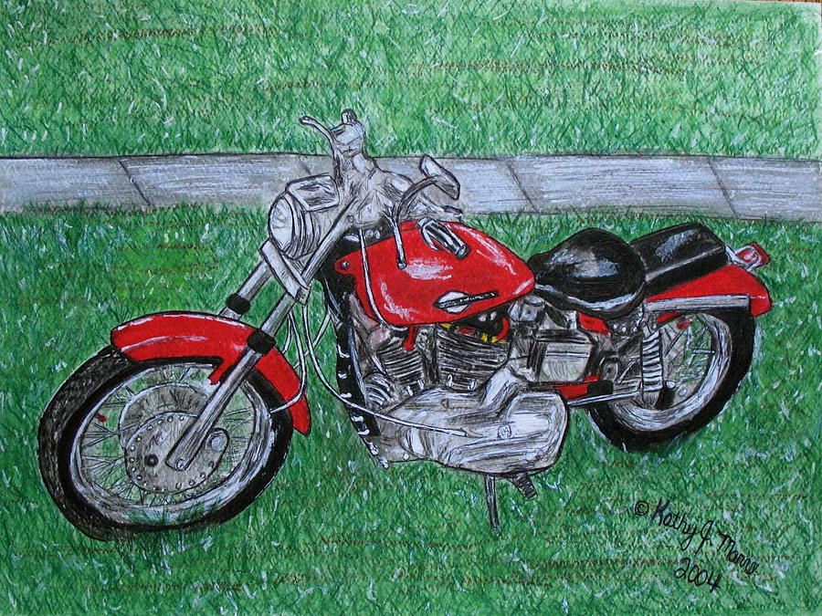 Harley Red Sportster Motorcycle #1 Painting by Kathy Marrs Chandler