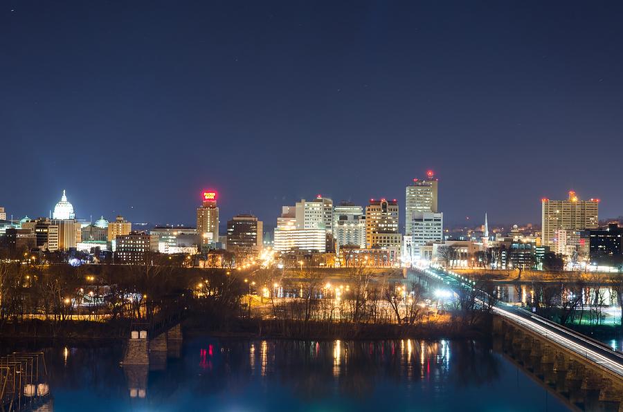 Harrisburg Pennsylvania Skyline At Night Photograph by Alex Grichenko ...