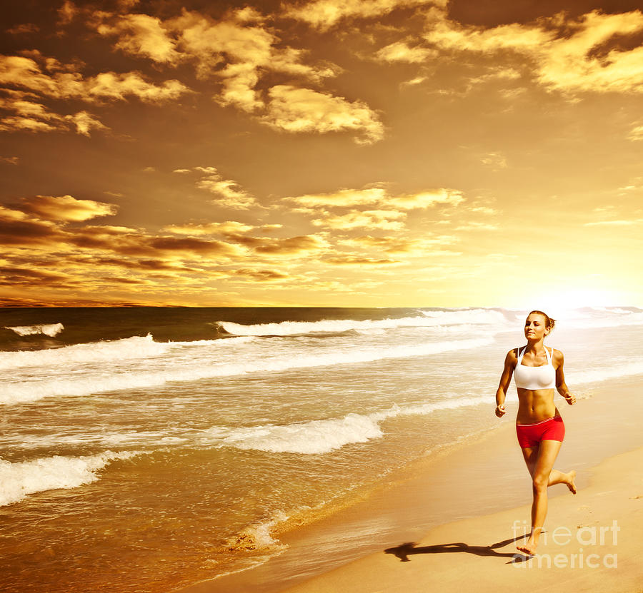 Healthy woman running on the beach Photograph by Anna Om - Pixels