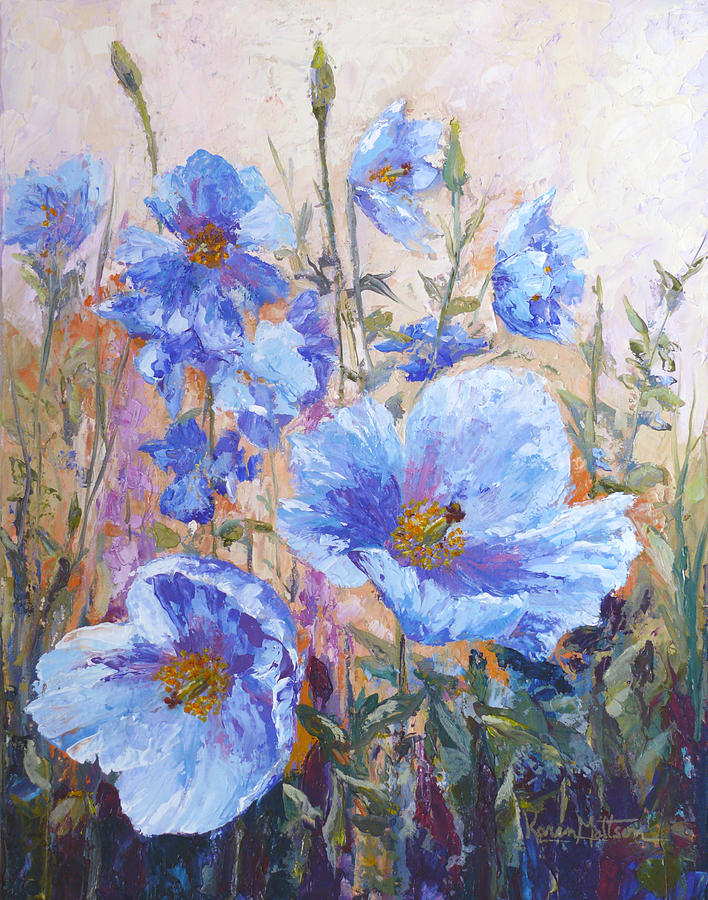 Flower Painting - Himalayan Blue Poppies #2 by Karen Mattson