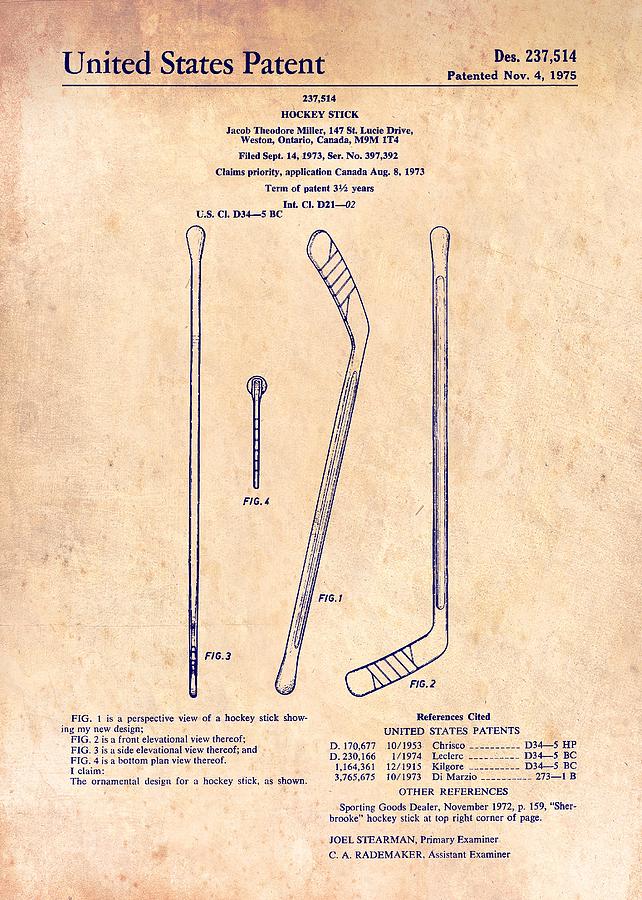 Hockey Stick Patent 1975 #2 Drawing by Mountain Dreams