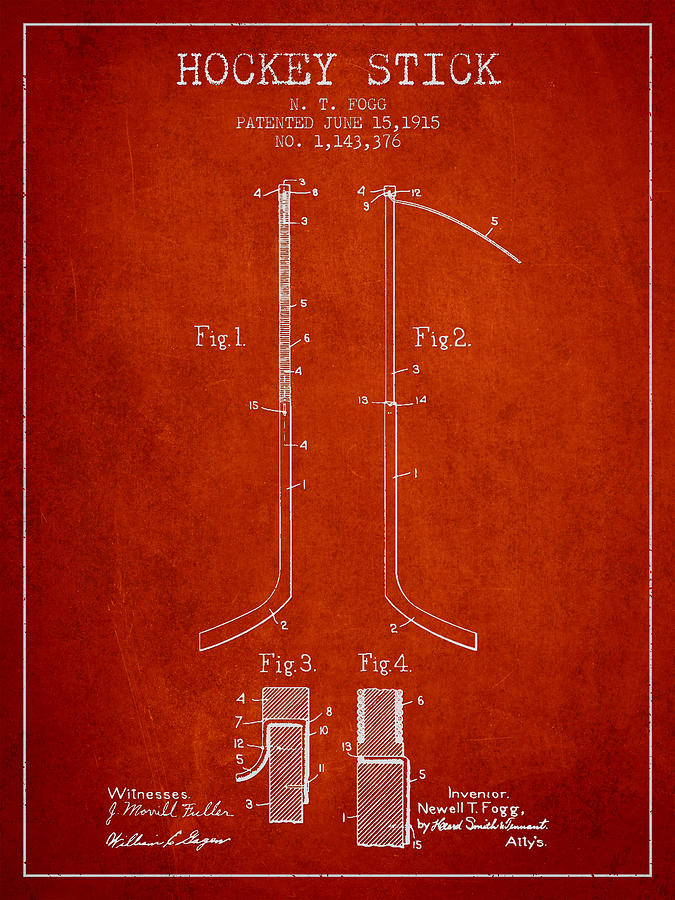 Hockey Stick Patent Drawing From 1915 Digital Art