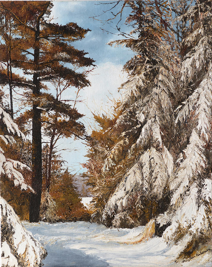 Winter Painting - Holland Lake Lodge Road - Montana #2 by Mary Ellen Anderson