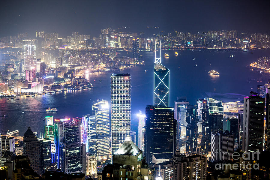 Hong Kong harbor from Victoria peak at night #2 Photograph by Matteo Colombo