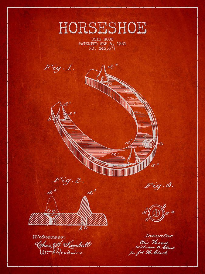 Horse Digital Art - Horseshoe Patent Drawing from 1881 #2 by Aged Pixel