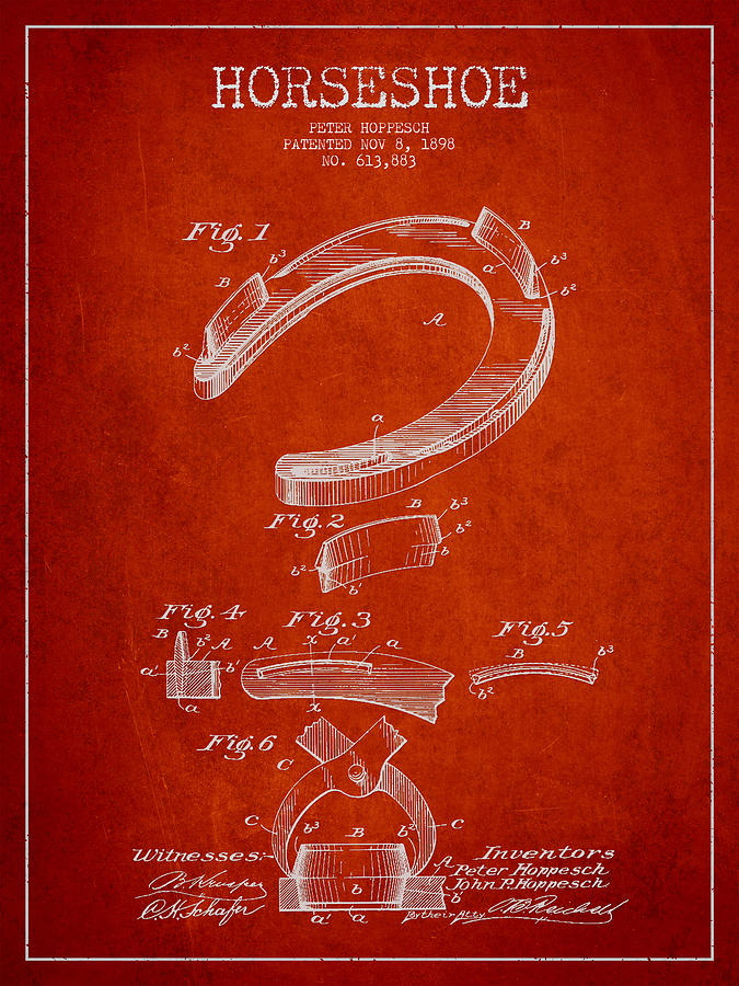Horse Digital Art - Horseshoe Patent Drawing from 1898 #2 by Aged Pixel