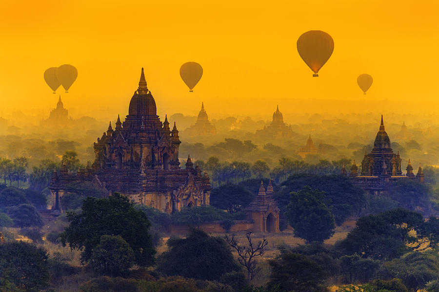 Hot air balloons in Bagan, Myanmar #2 Photograph by Ugurhan
