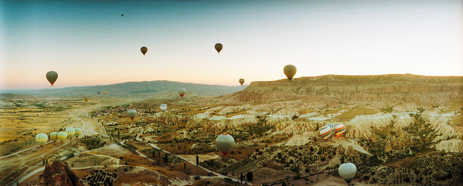 Transportation Photograph - Hot Air Balloons Over Landscape #2 by Panoramic Images