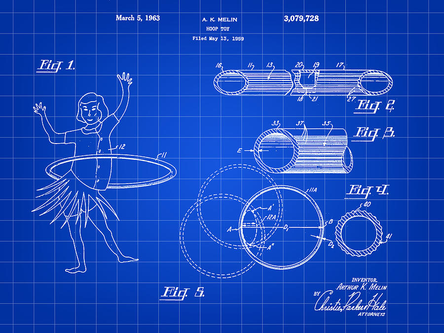 Summer Digital Art - Hula Hoop Patent 1959 - Blue by Stephen Younts