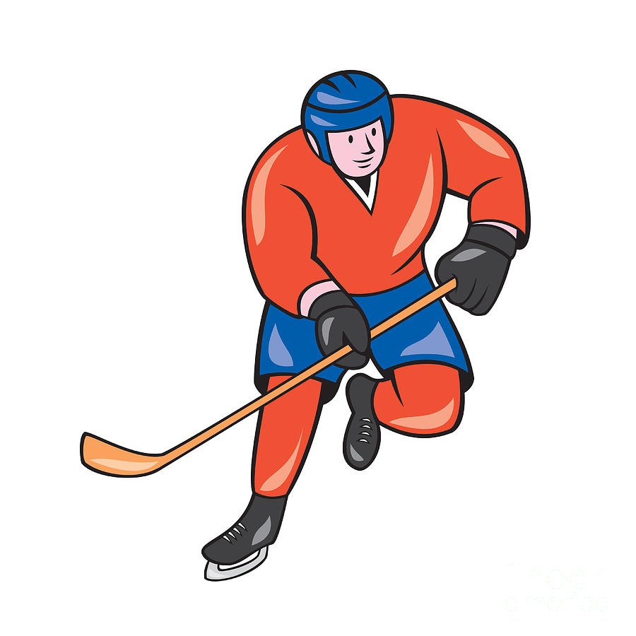 Hockey Digital Art - Ice Hockey Player With Stick Cartoon #2 by Aloysius Patrimonio