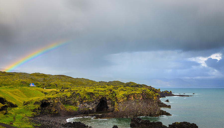Rainbow over Icelandic coast Photograph by Alexey Stiop
