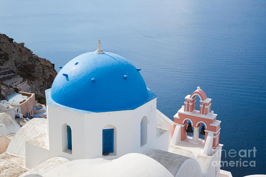 Iconic blue domed churches in Oia Santorini Greece #2 Photograph by Matteo Colombo