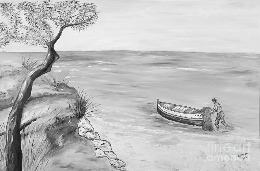 Il pescatore solitario #2 Painting by Loredana Messina