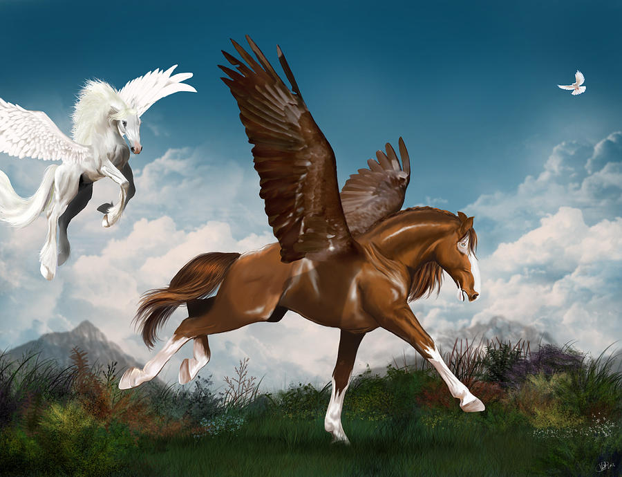 Pegasus Digital Art - In A Hurry by Kate Black