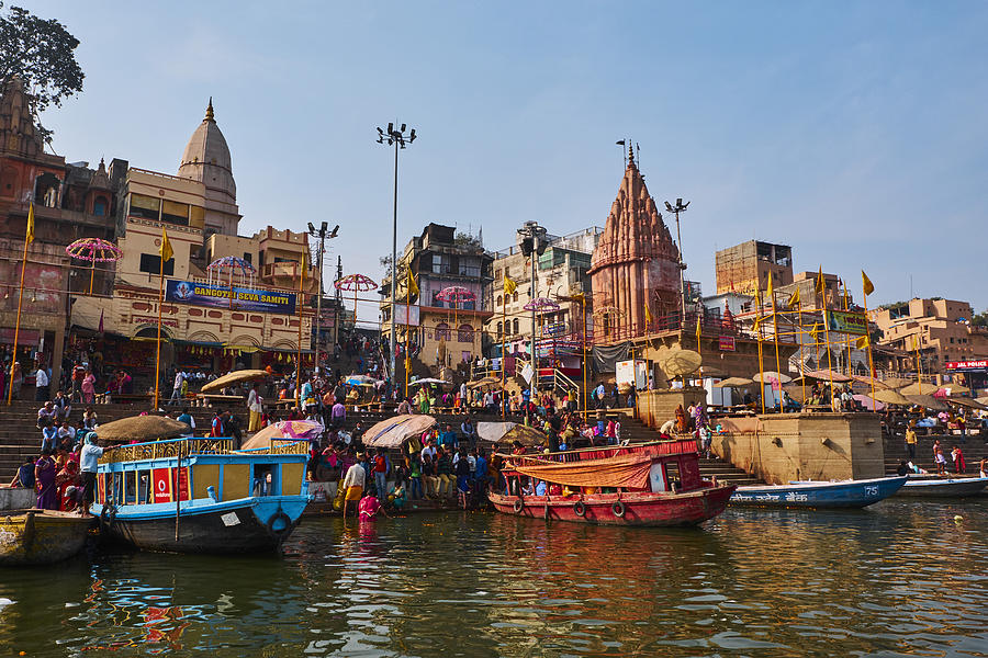 India, Varanasi (Benares), Ghats on the River Ganges #2 Photograph by Tuul & Bruno Morandi