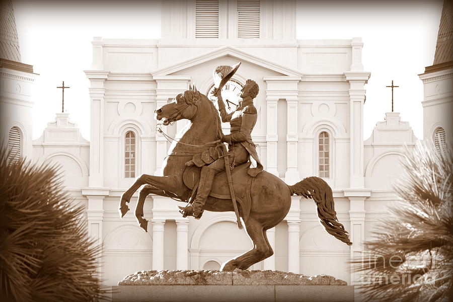 New Orleans Photograph - Jackson Square Statue in Sepia #1 by Carol Groenen