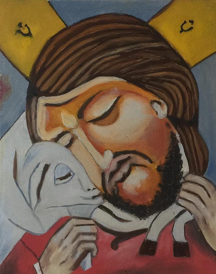 Jesus With A Lamb #2 Painting by Ryszard Ludynia