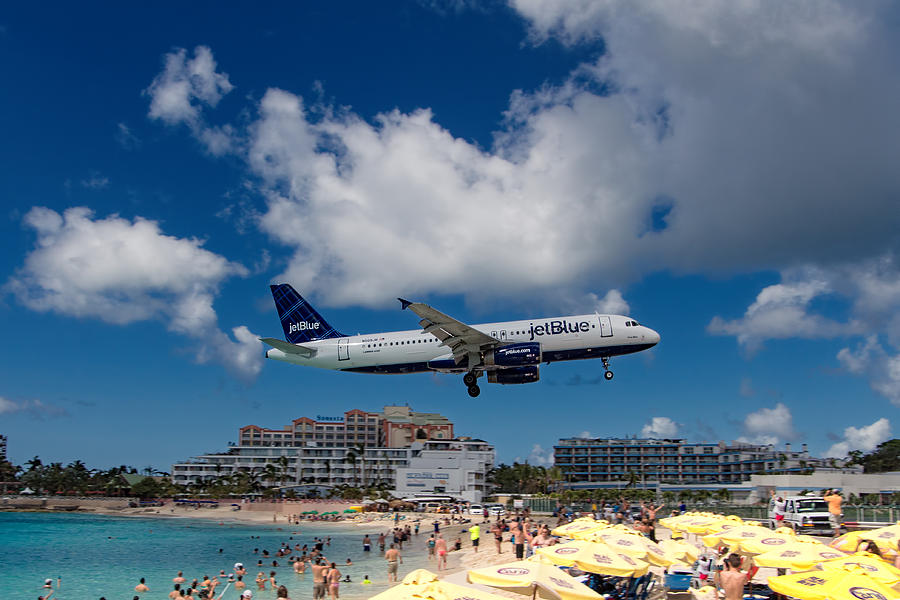 jetBlue landing at St. Maarten #2 Photograph by David Gleeson