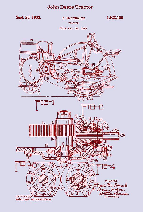 John Deere Tractor Patent 1933 #2 Drawing by Mountain Dreams
