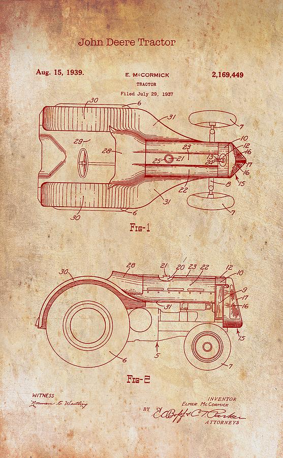 John Deere Tractor Patent 1939 #2 Drawing by Mountain Dreams