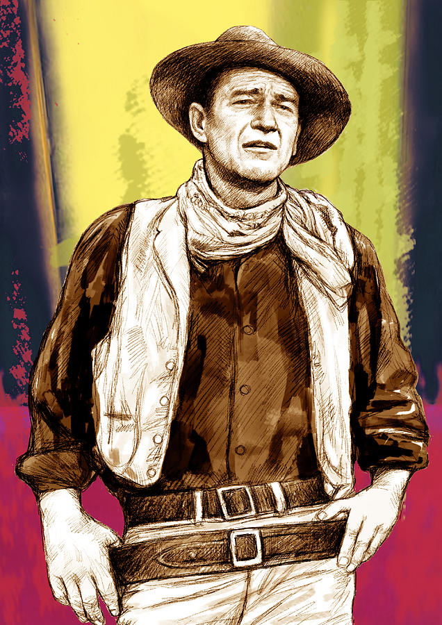 Portrait Drawing - John Wayne stylised pop art drawing potrait poser #2 by Kim Wang