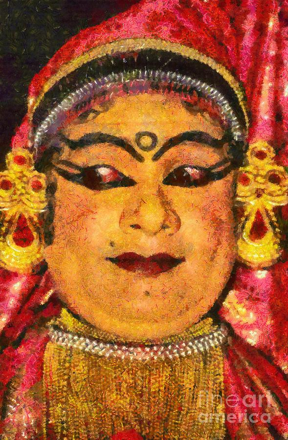 Katakali actor in India #2 Painting by George Atsametakis