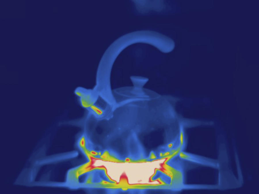 Kettle On Gas Burner, Thermogram #2 Photograph by Science Stock Photography