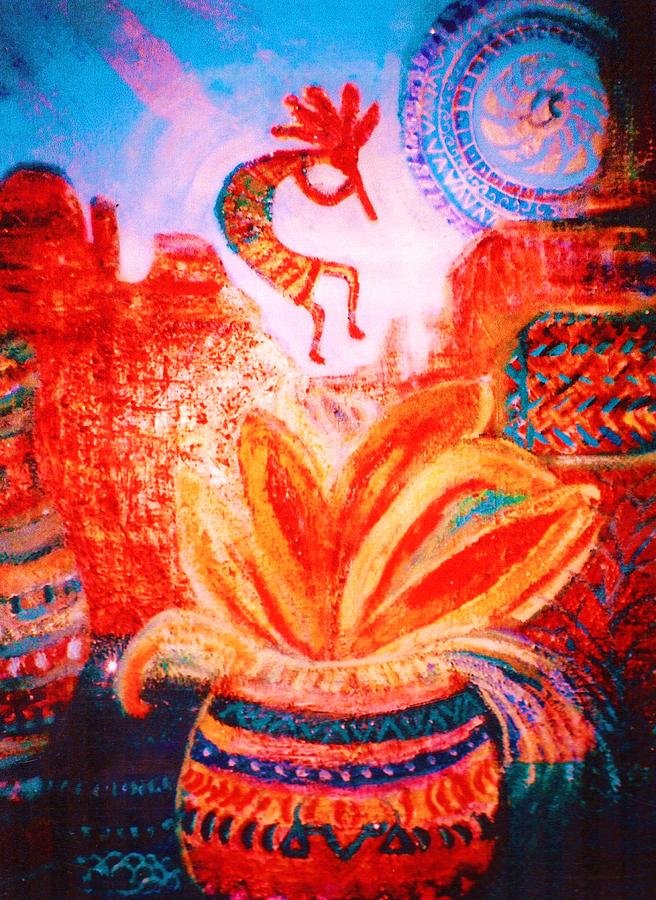 Fantasy Painting - Kokopelli On Top of the World #2 by Anne-Elizabeth Whiteway