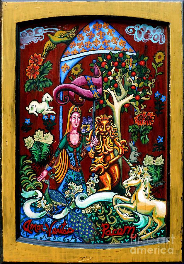 Byzantine Painting - Lady Lion and Unicorn by Genevieve Esson