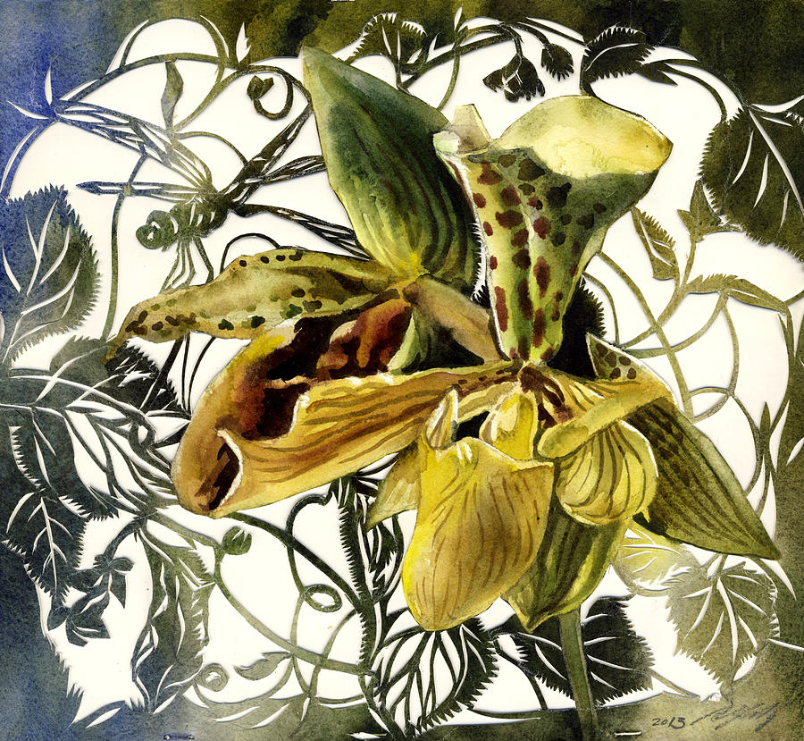 Ladyslipper Orchid #2 Painting by Alfred Ng