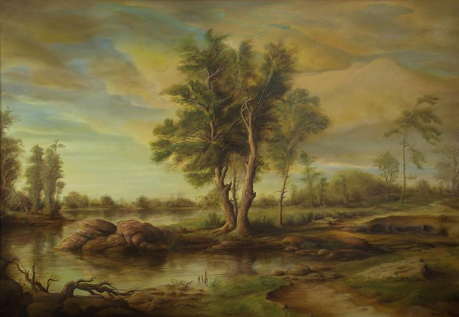 Dan Scurtu Painting - Landscape with Pine Trees #2 by Dan Scurtu